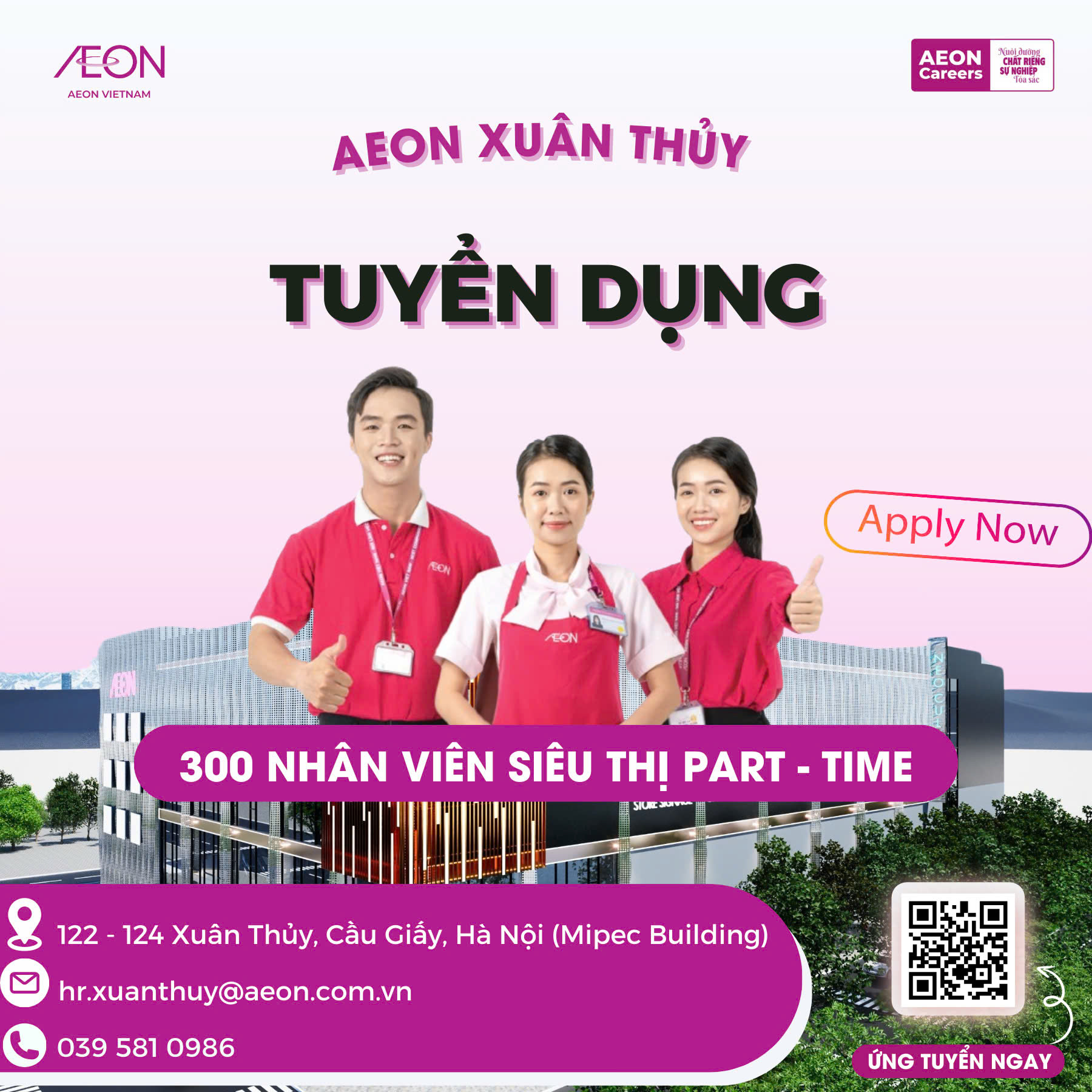 AEON Xuân Thủy tuyển dụng 300 nhan viên siêu thị Part-time