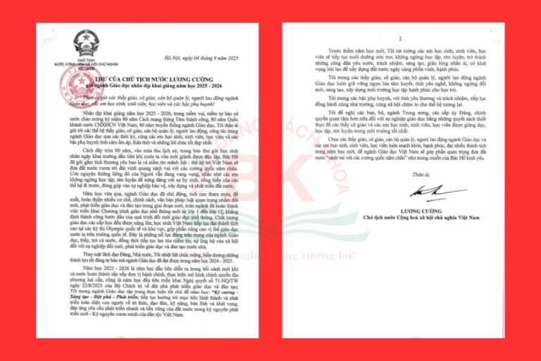Chủ tịch nước gửi thư cho ngành Giáo dục nhân dịp khai giảng năm học mới 2025 - 2026