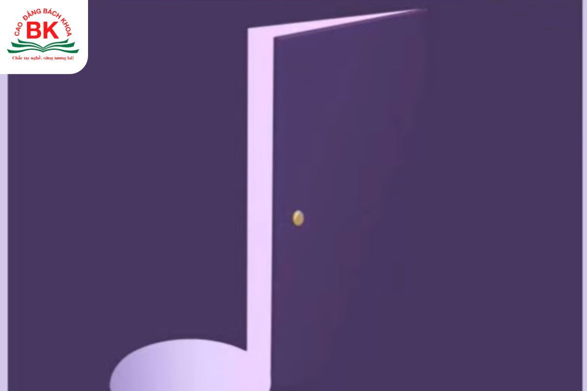 Test não trái não phải bằng hình ảnh thông qua hình nốt nhạc và cánh cửa hé mở