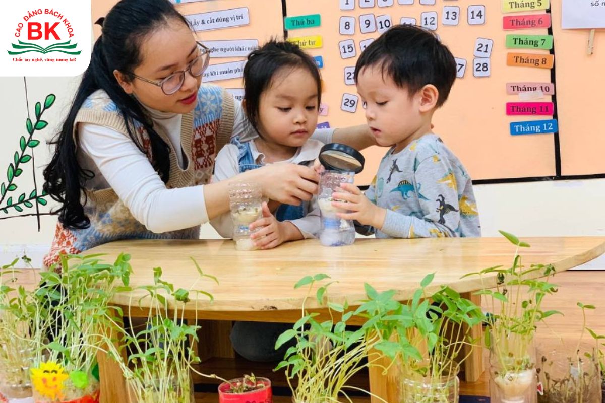 Trẻ em quan sát mầm cây lớn lên