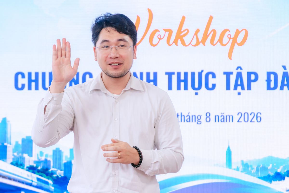 Thầy Nguyễn Văn Quý - Phó Trưởng phòng Hợp tác quốc tế phát biểu tại Workshop Chương trình thực tập tại Đài Loan