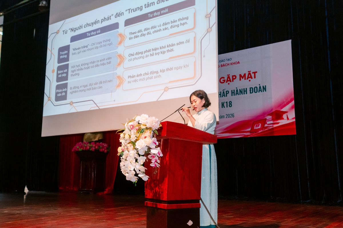 Cô Lại Thị Thúy Minh – Trưởng Phòng Công tác học sinh, sinh viên trao đổi về vai trò và nhiệm vụ của Ban cán sự lớp